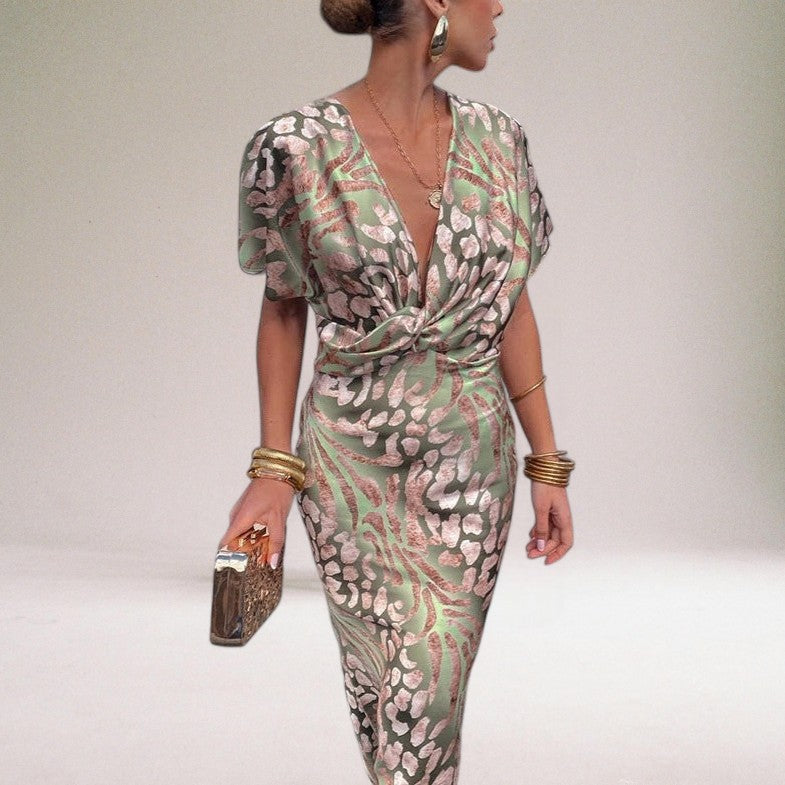 JO | Elegant maxi dress with unique V-neckline for women