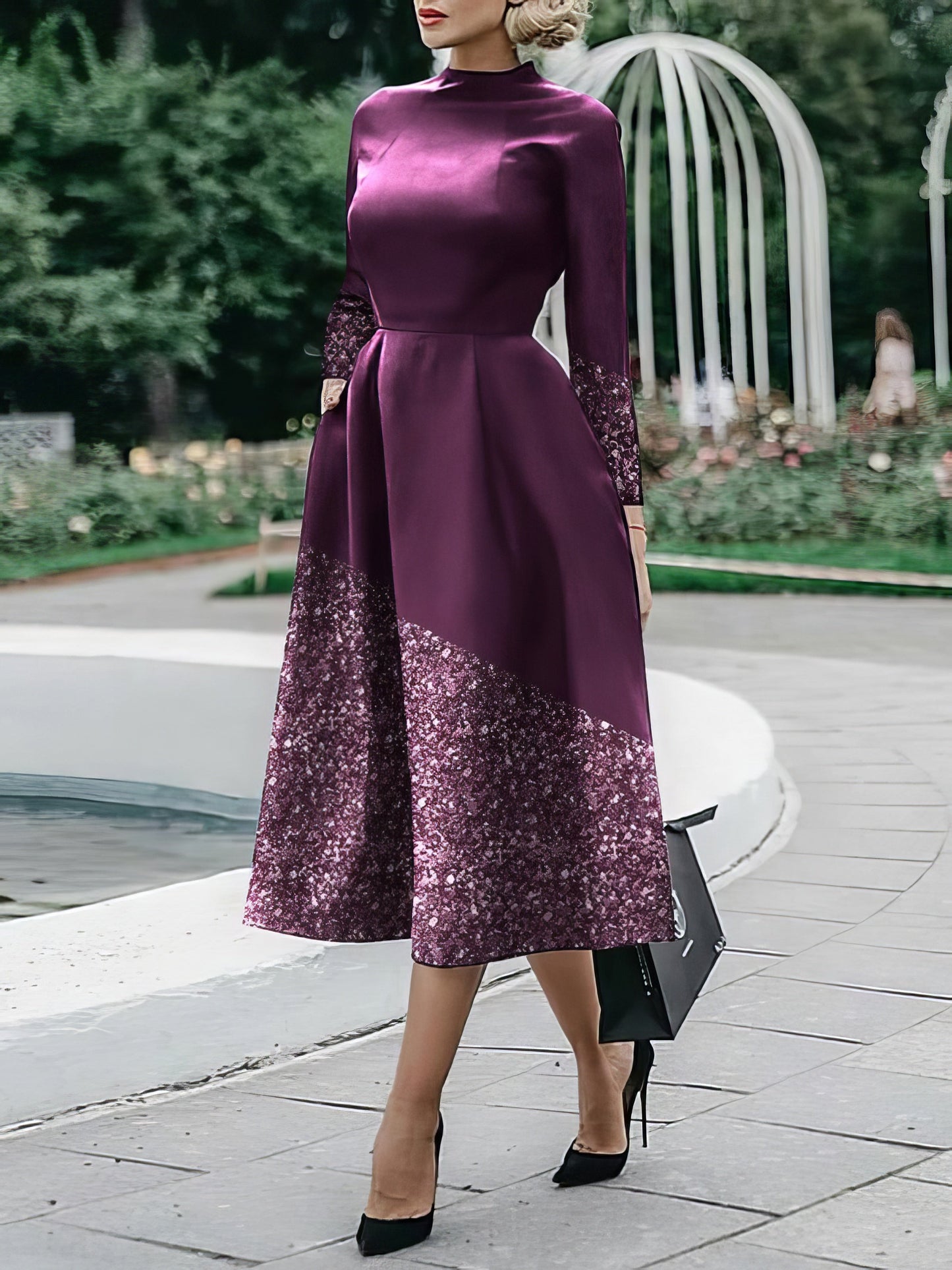 JO | Long-sleeved, printed midi dress