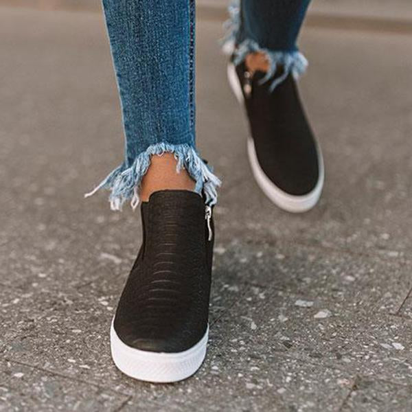 JO | Women Round Hollow Wedges Ankle Boots with Zipper