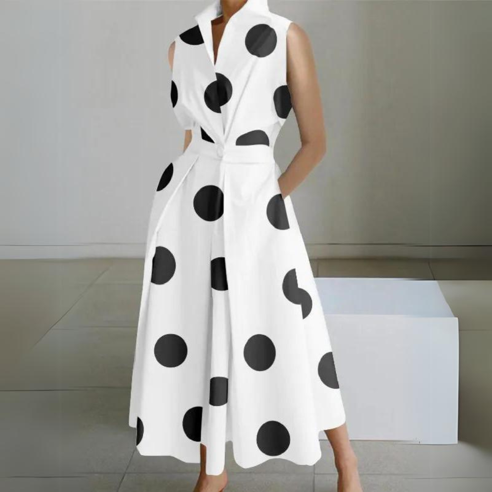 JO | Sleeveless polka dot midi dress
