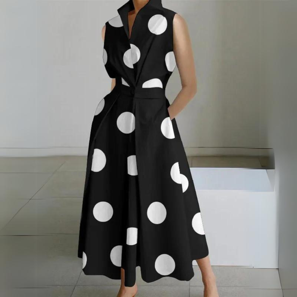 JO | Sleeveless polka dot midi dress