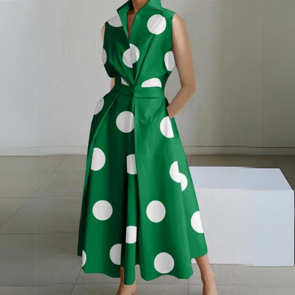 JO | Sleeveless polka dot midi dress