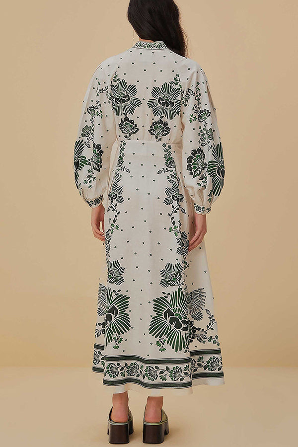 JO | Unique print button down long sleeve shirt maxi dress