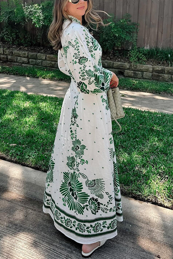 JO | Unique print button down long sleeve shirt maxi dress