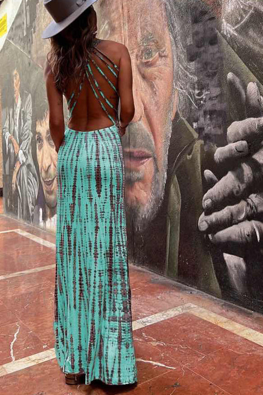 JO | Modern Day Tie-dye Print Back Lace-up Stretch Maxi Dress