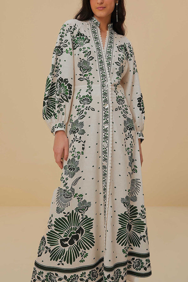 JO | Unique print button down long sleeve shirt maxi dress