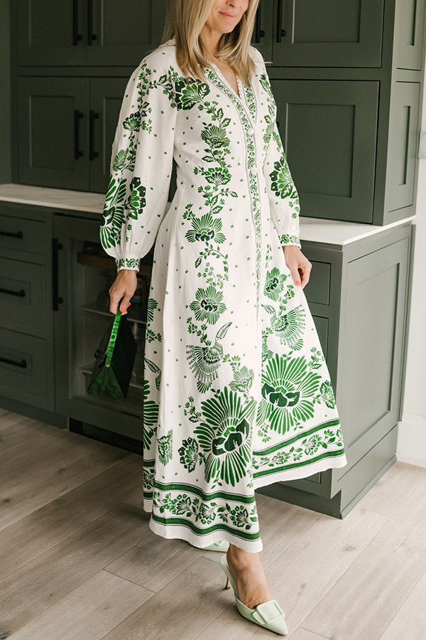 JO | Unique print button down long sleeve shirt maxi dress