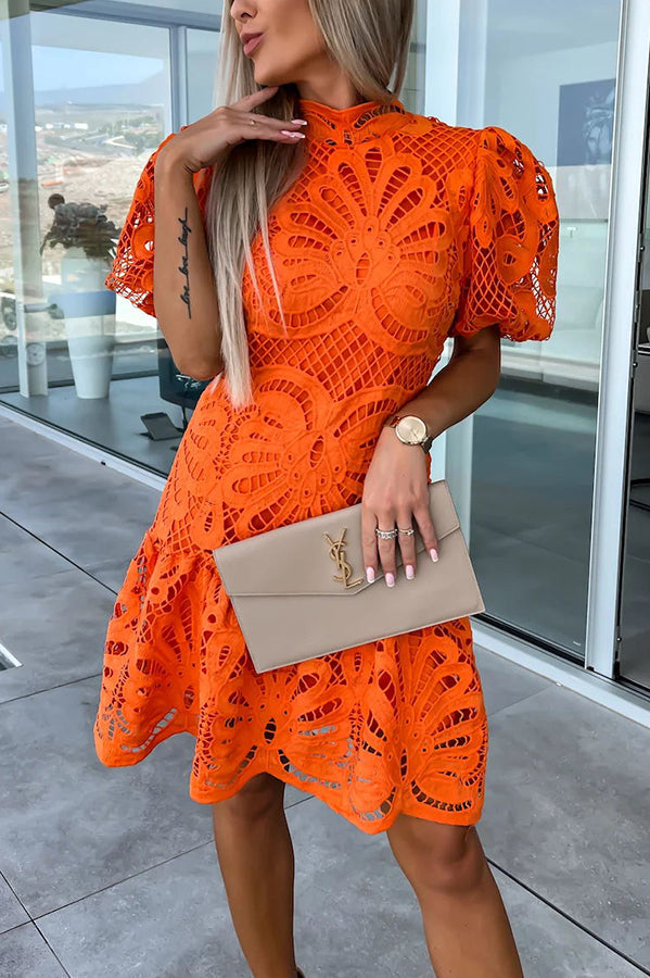 JO | Ever So Sweet Crochet Lace Puff Sleeve Mini Dress