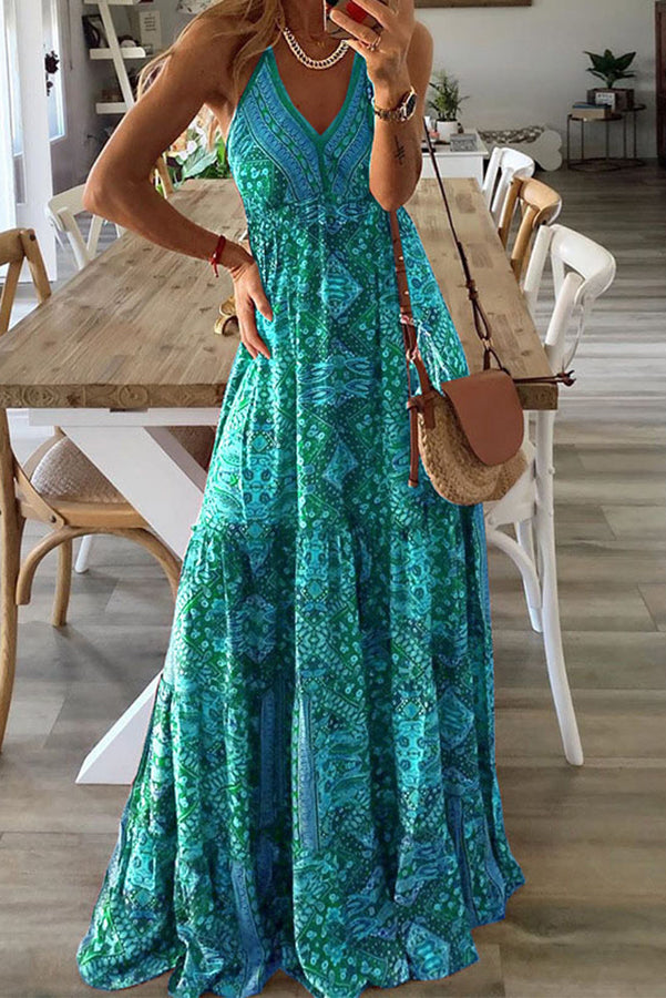 JO | Celeste Boho printed strappy maxi dresses with elastic waist