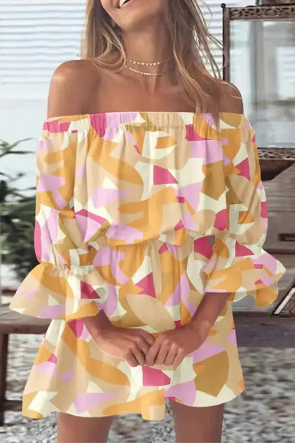 JO | It All Begins with Love Printed off-the-shoulder mini dress