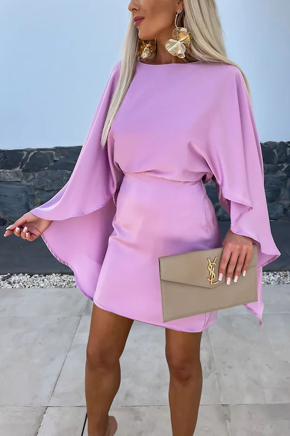 JO | Beautiful Wings Satin Butterfly Sleeves Elastic Waist Formal Mini Dress