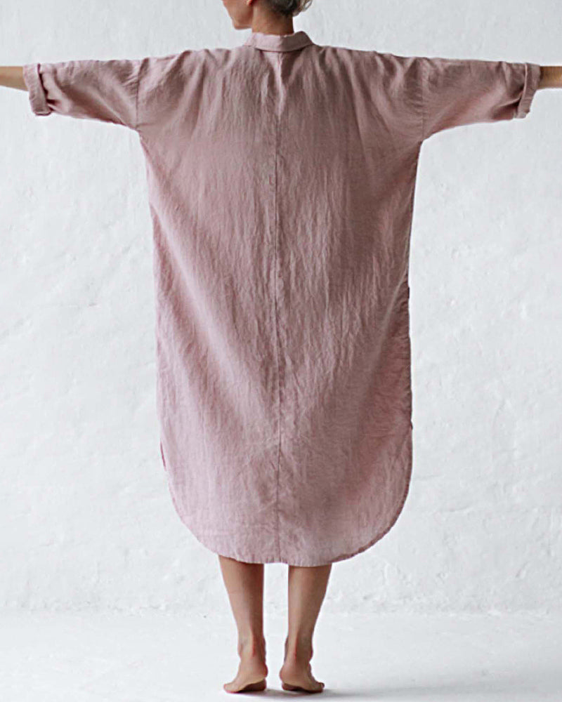 JO | Casual Button Raglan Long Sleeve Pockets Loose Shirt Dress Lounge Midi Dresses Beach Cover Up