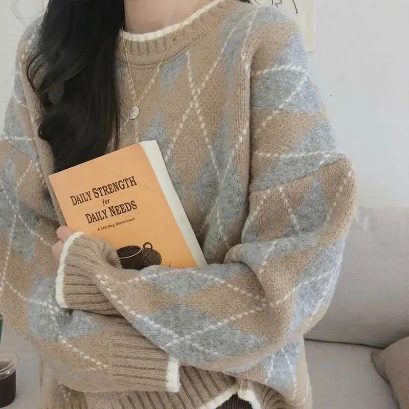 JO | Trendy plaid loose sweater