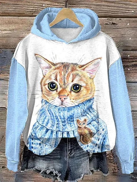 JO | Casual hoodie with stylish cat print