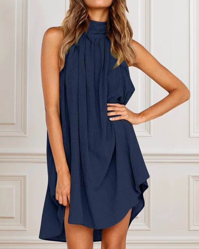 JO | Casual Halter Neck Strap Ruffle Plus Size Loose Short Mini Dress Beach Holiday Irregular Sundress