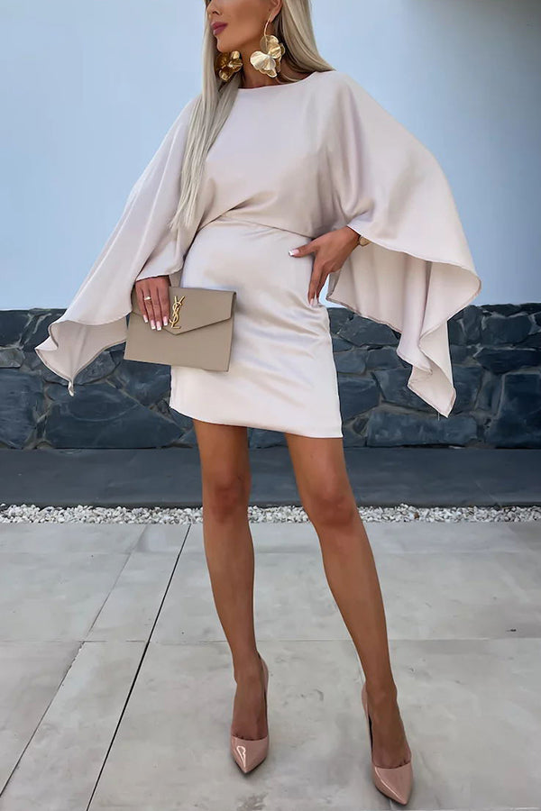 JO | Beautiful Wings Satin Butterfly Sleeves Elastic Waist Formal Mini Dress