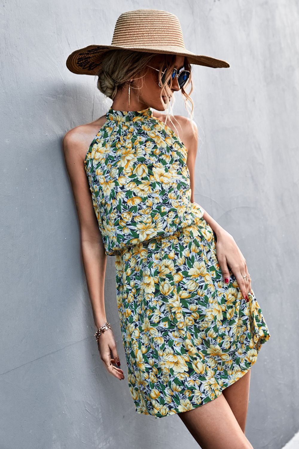 JO | Floral tied sleeveless mini dress