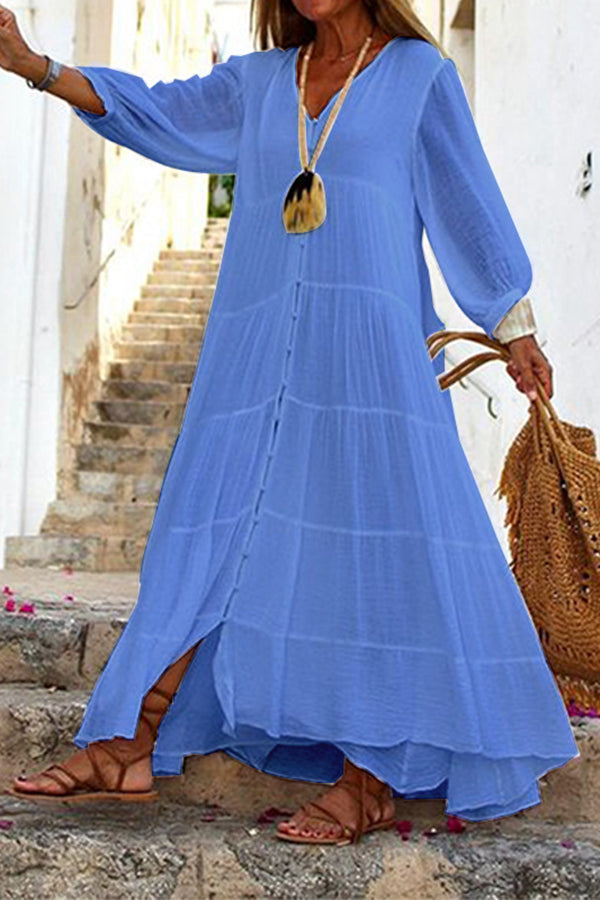JO | Seraphina cotton-linen blend, tiered maxi dress with button placket
