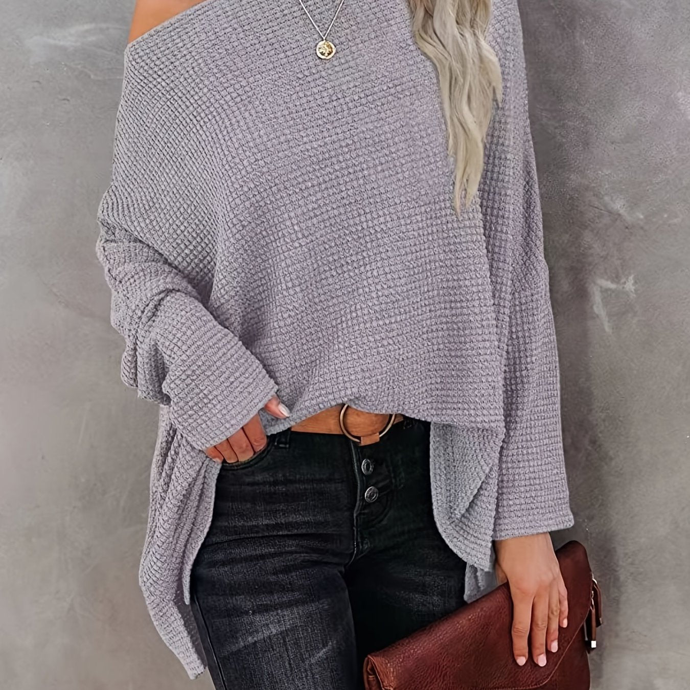 JO | Casual off-the-shoulder long-sleeved knitted sweater, oversized