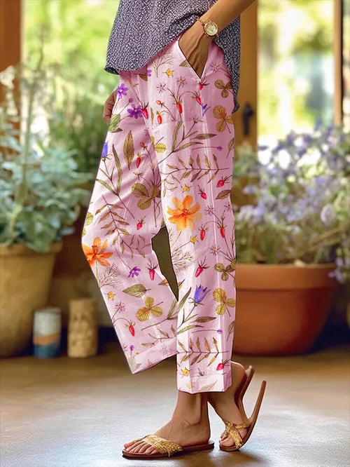 JO | Women's Floral Design Loose Bag Patchwork Casual Pants