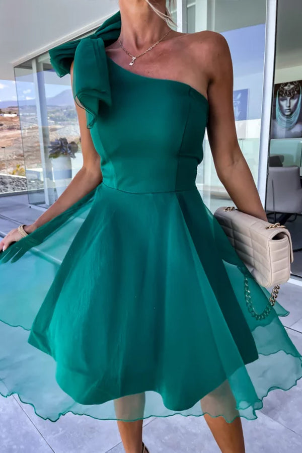 JO | Lifetime Celebrations tulle one-shoulder bow design mini dress