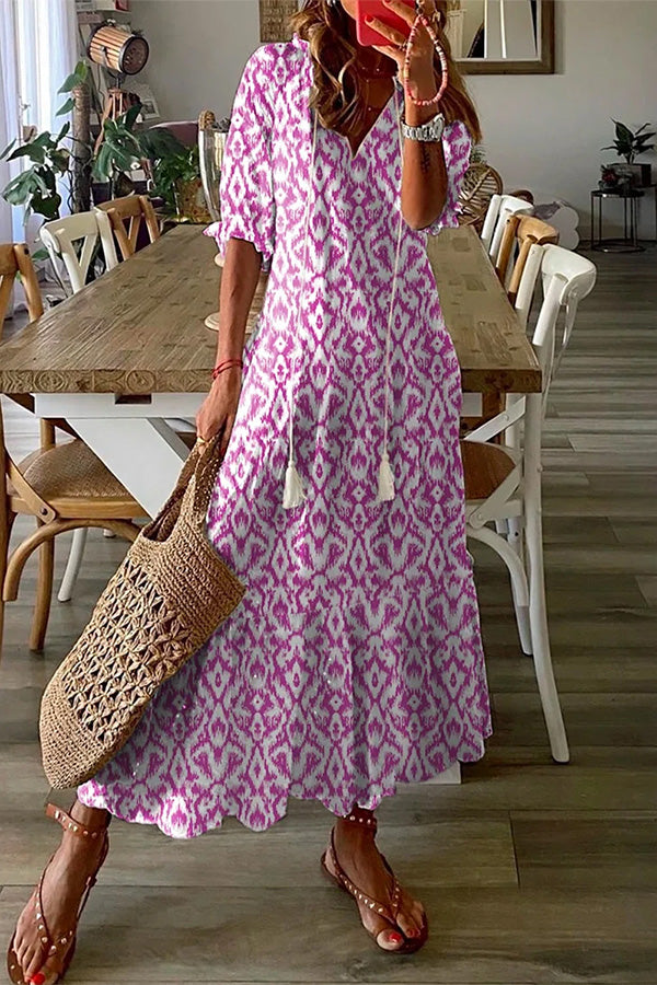 JO | Geometric print Casual V-neck maxi dress