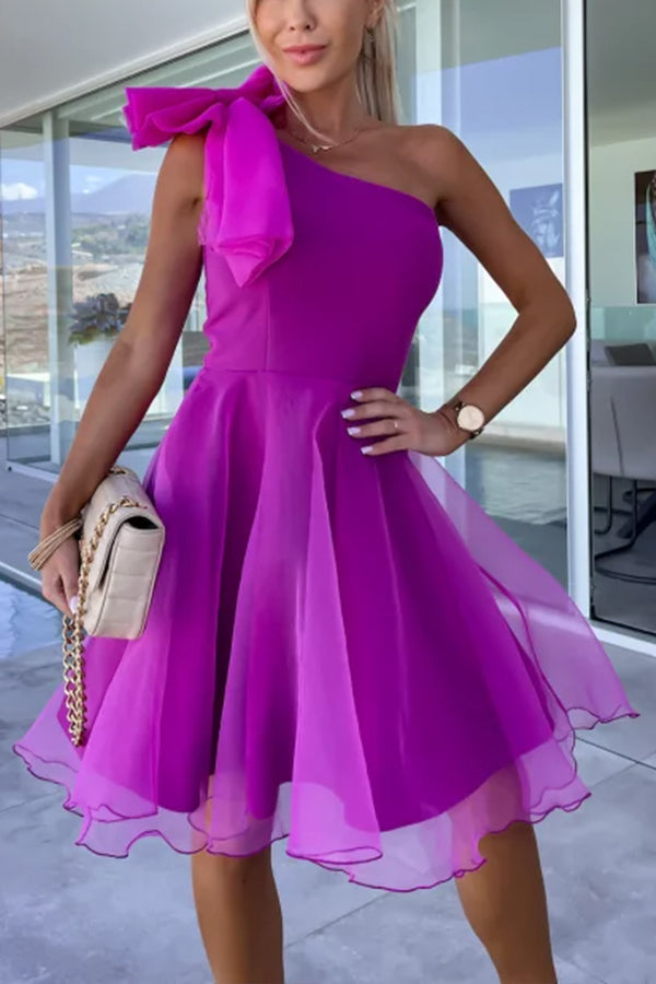 JO | Lifetime Celebrations tulle one-shoulder bow design mini dress
