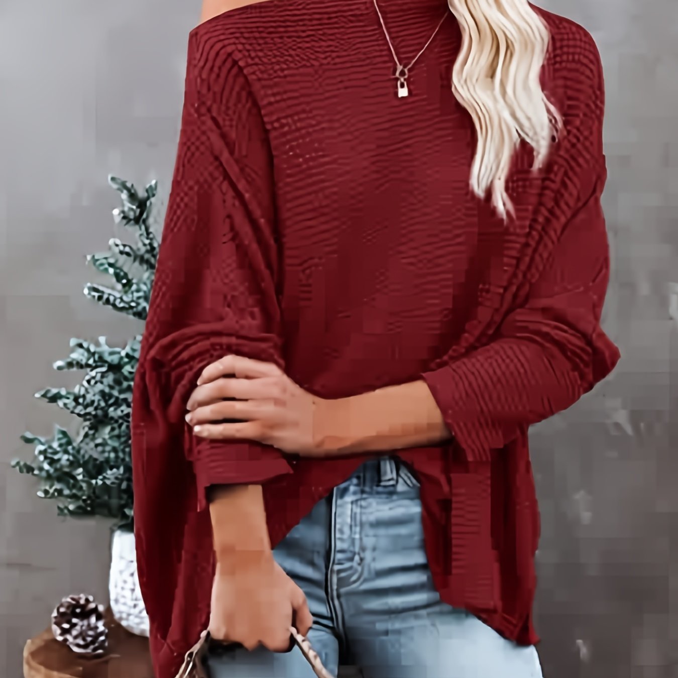 JO | Casual off-the-shoulder long-sleeved knitted sweater, oversized