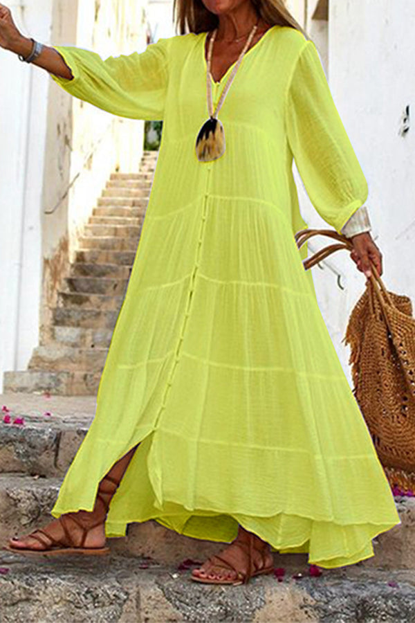 JO | Seraphina cotton-linen blend, tiered maxi dress with button placket