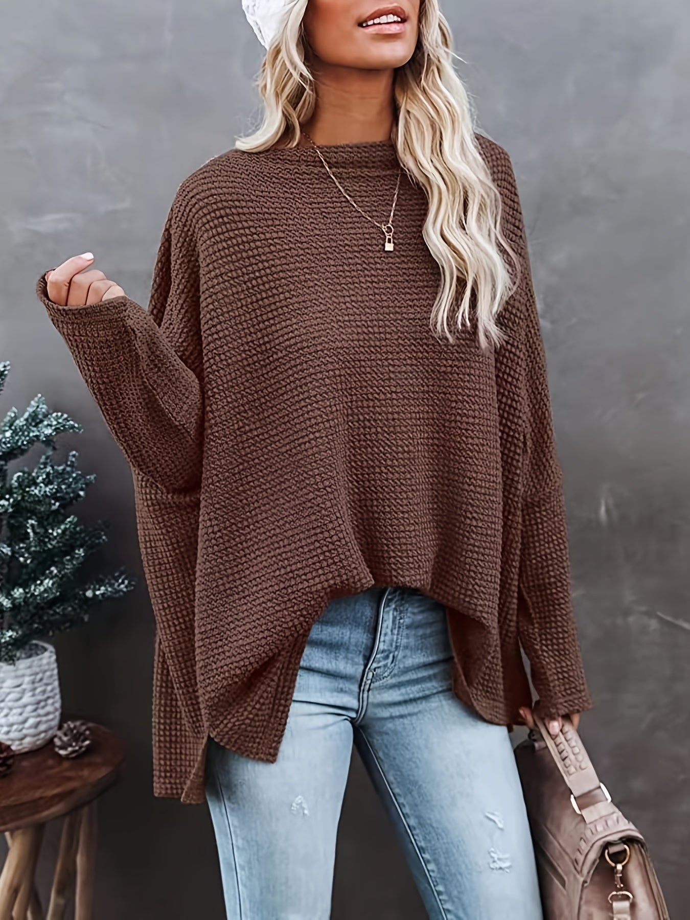 JO | Casual off-the-shoulder long-sleeved knitted sweater, oversized