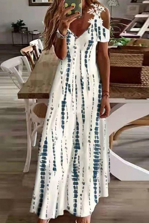 JO | Viana Contrasting lace printed maxi dress with straight sleeves