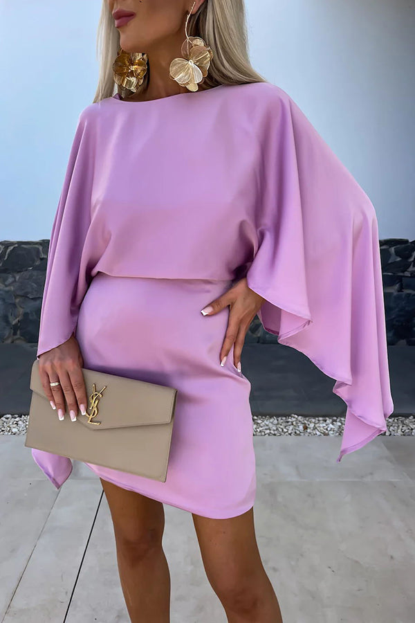 JO | Beautiful Wings Satin Butterfly Sleeves Elastic Waist Formal Mini Dress