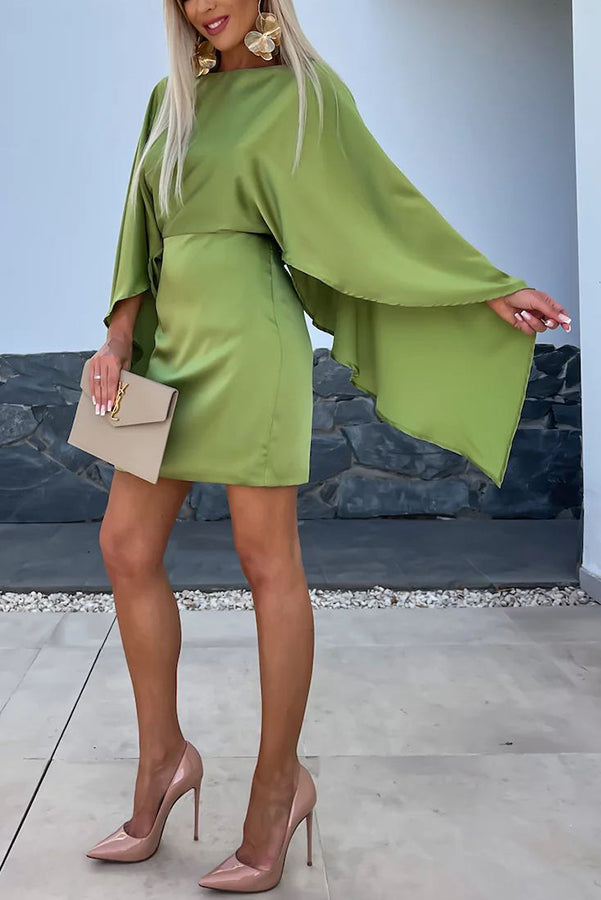 JO | Beautiful Wings Satin Butterfly Sleeves Elastic Waist Formal Mini Dress