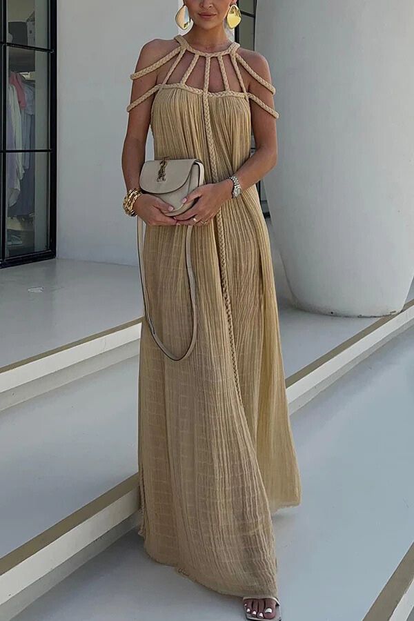 JO | Modern and sophisticated linen blend draped braids cover up maxi dress