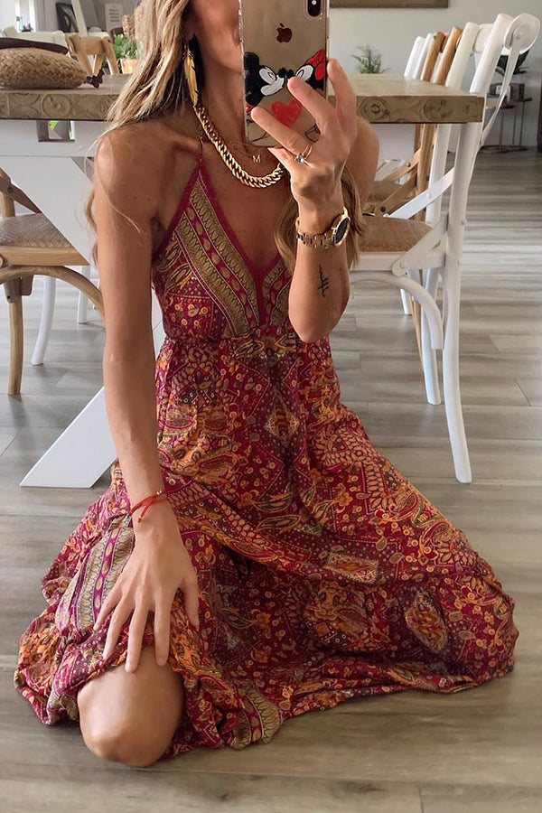 JO | Celeste Boho printed strappy maxi dresses with elastic waist
