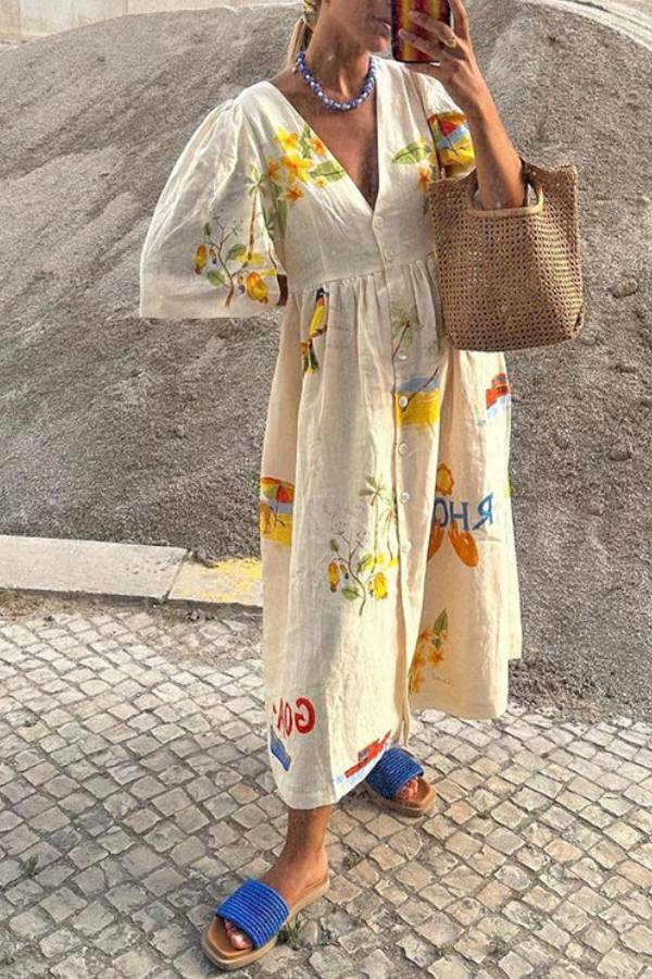 JO | Printed linen midi dress