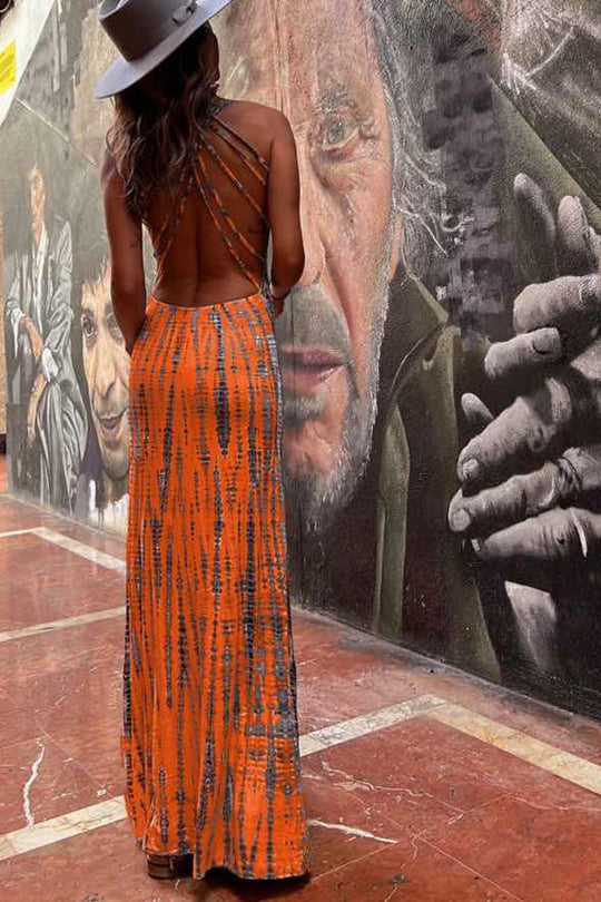 JO | Modern Day Tie-dye Print Back Lace-up Stretch Maxi Dress