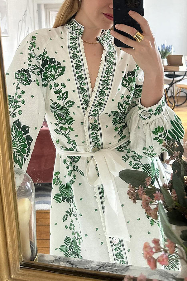 JO | Unique print button down long sleeve shirt maxi dress