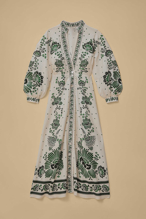 JO | Unique print button down long sleeve shirt maxi dress