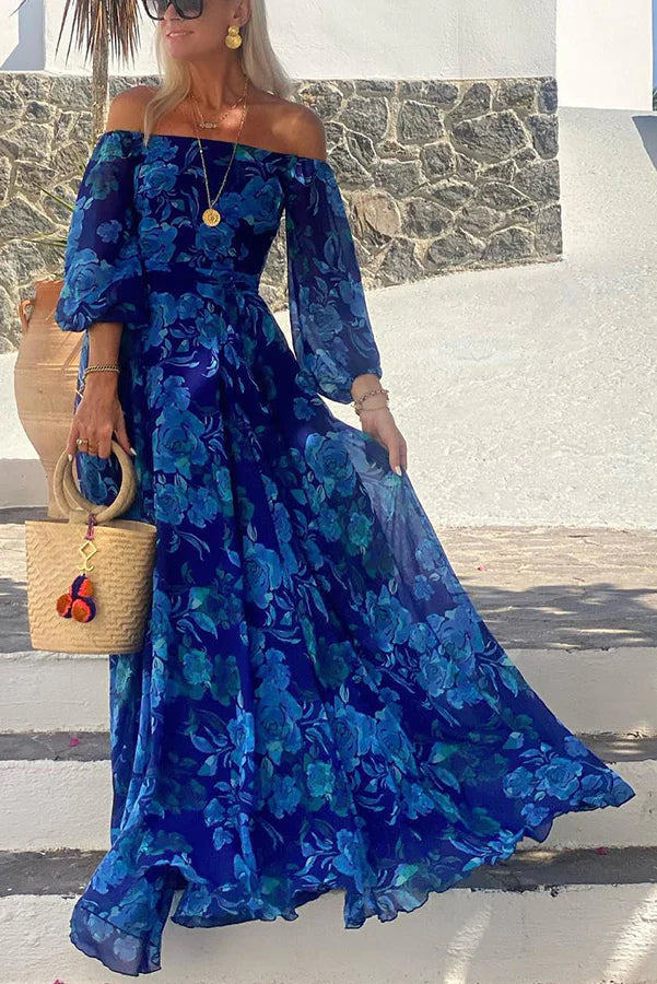 JO | Floral Off Shoulder Back Smocked Vacation Maxi Dress