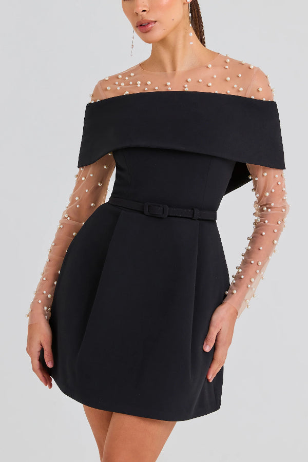 JO | Elegant Evening Lapel Bandeau Detachable Belt Pocketed Mini Dress