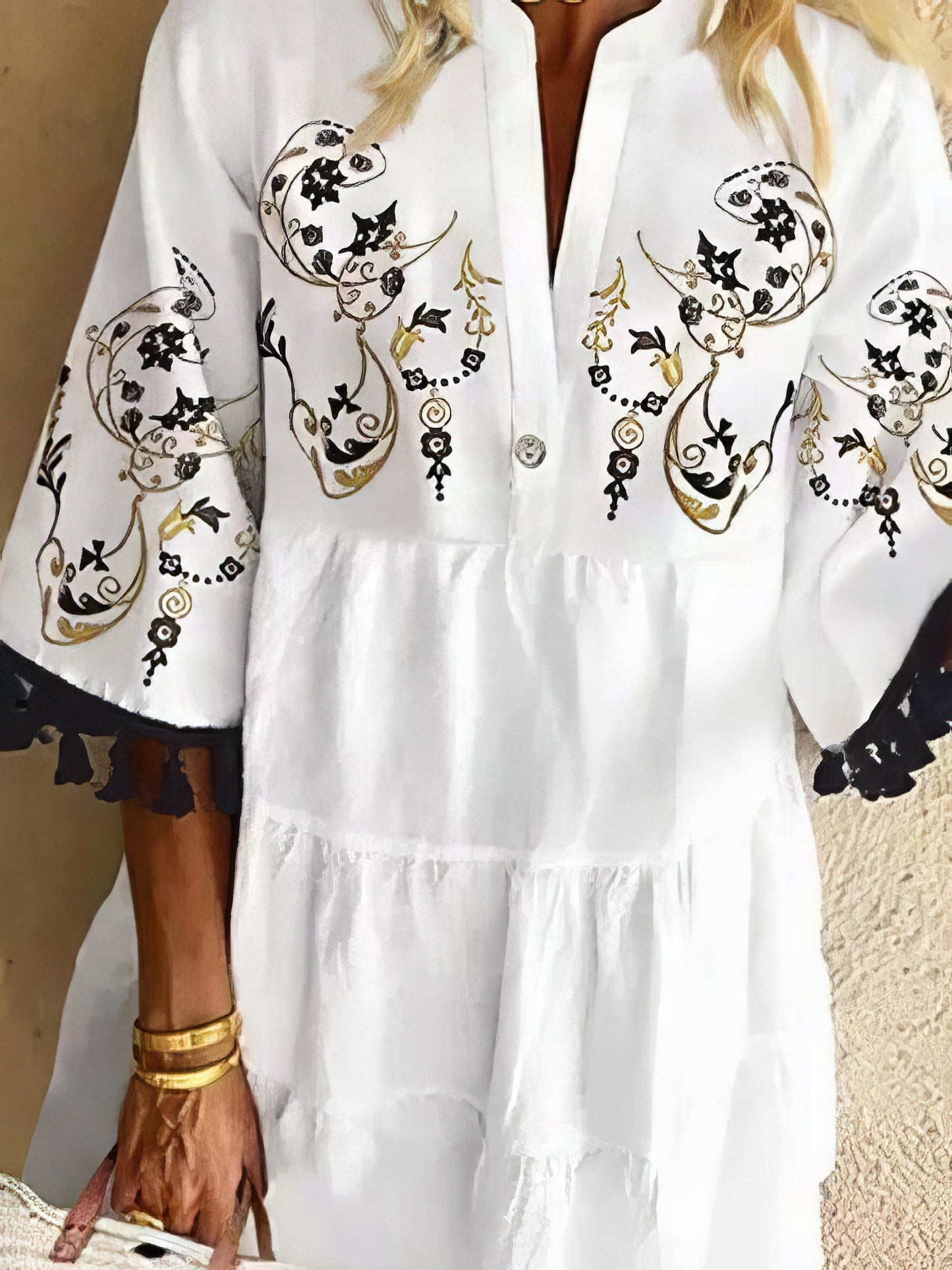 JO | Floral print fringed mini dress with V-neckline