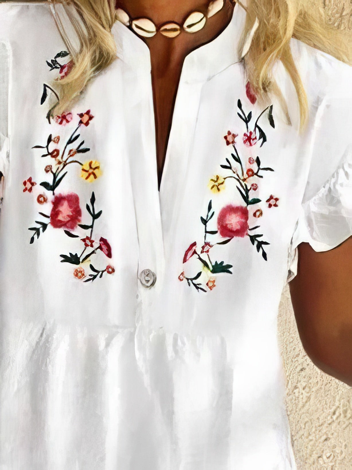 JO | Floral print fringed mini dress with V-neckline