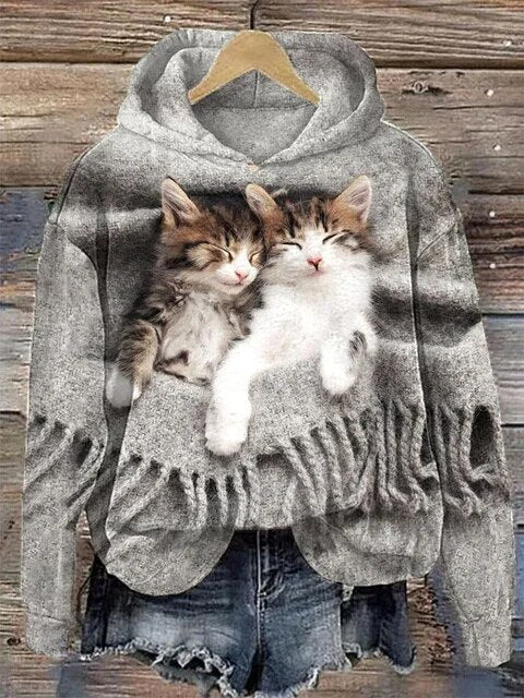 JO | Casual hoodie with stylish cat print