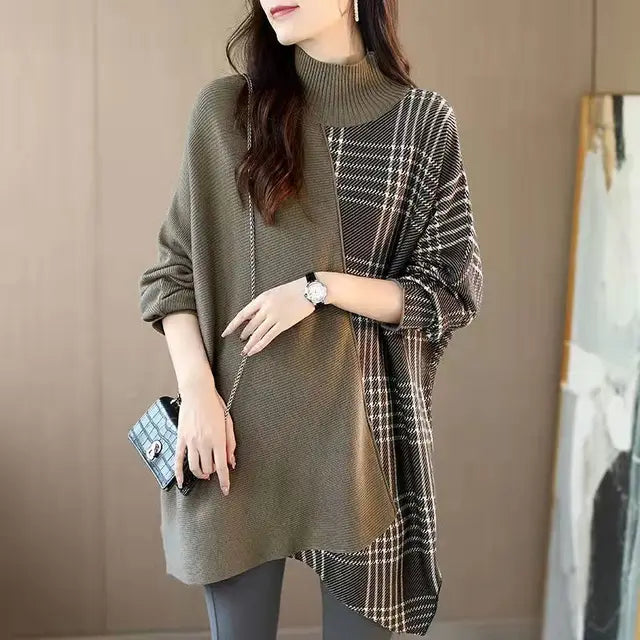 JO | Casual plaid sweater with half-length neckline