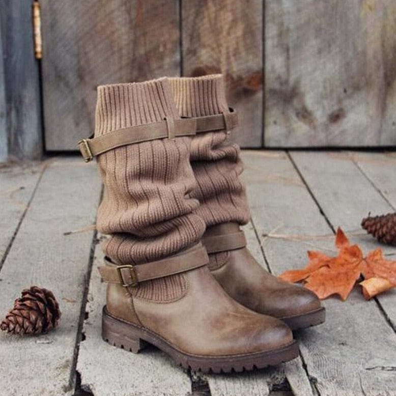 JO | Warm wool knitted leather boots for women