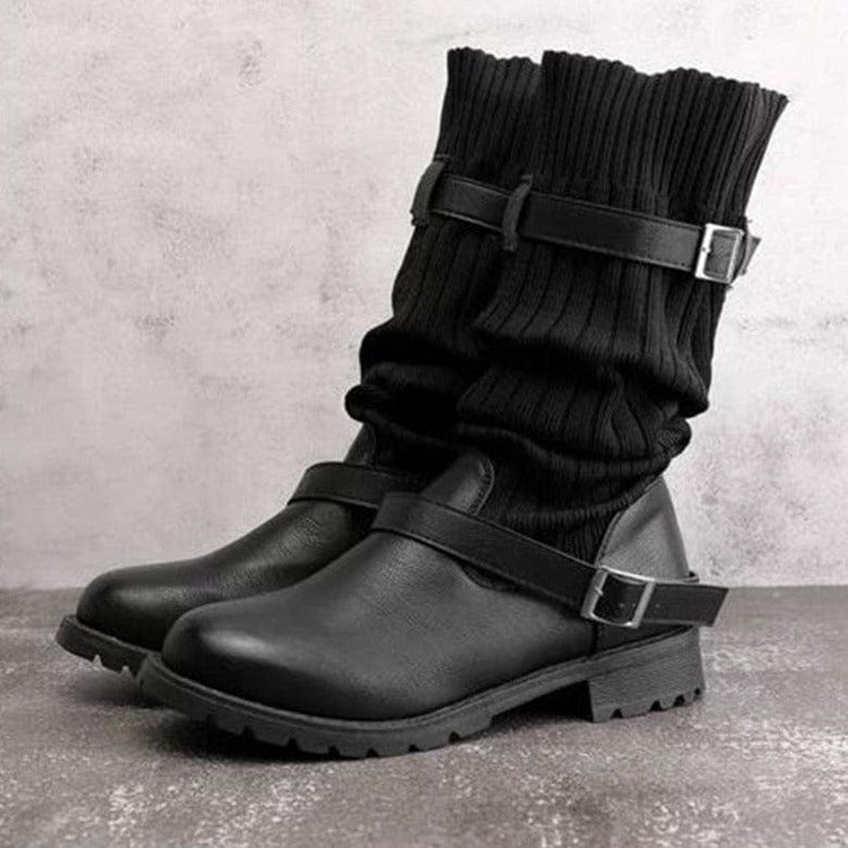JO | Warm wool knitted leather boots for women