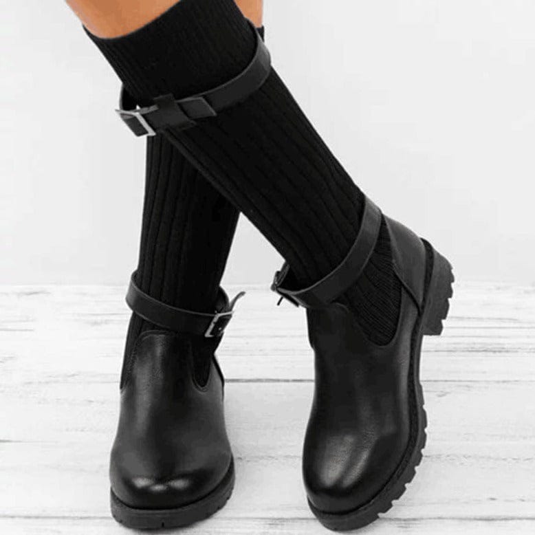 JO | Warm wool knitted leather boots for women