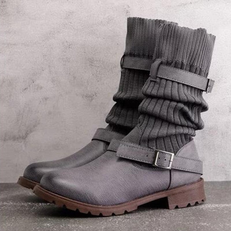 JO | Warm wool knitted leather boots for women