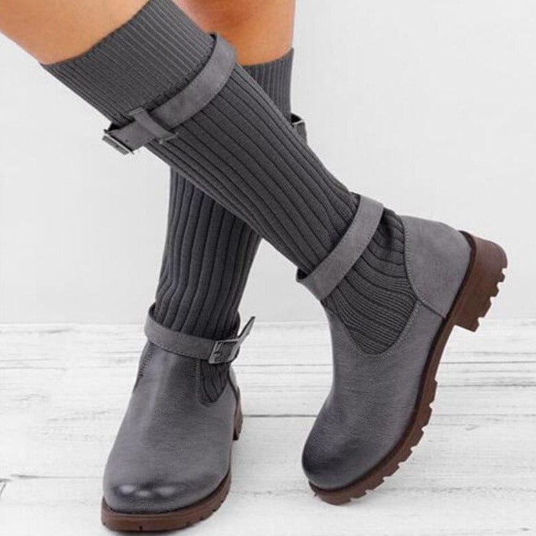 JO | Warm wool knitted leather boots for women